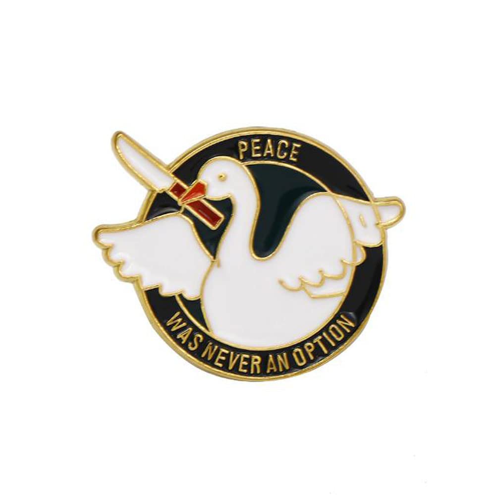 Peace Was Never An Option Lapel Pin - Goose with Knife Badge - Cute Animal Enamel Pins - Cartoon Goose Pin - Accessory for Clothing, Backpacks, Hats