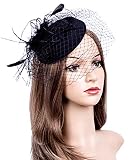 Fascinators Hats 20s 50s Hat Pillbox Hat Cocktail Tea Party Headwear with Veil for Girls and Women (1-B1-Black)
