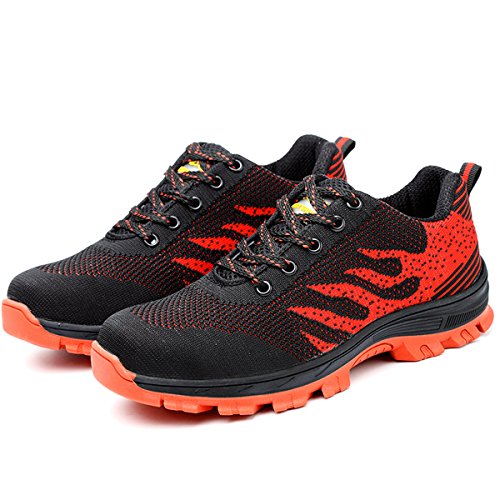 SUADEX Work Shoes for Men and Women, Industrial Construction Outdoor Casual Steel Toe Sneakers, Waterproof Puncture Proof Safety Unisex Footwear, Red-42