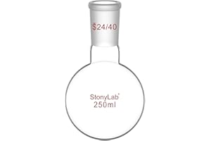 StonyLab Glass 250ml Short Neck Round Bottom Flask, Borosilicate Glass Single Neck Heavy Wall Flask RBF with 24/40 Standard Taper Outer Joint - 250ml