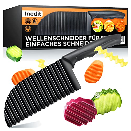 nedit Wellenmesser - Wellenschneider - Riffelmesser - Wellenschnittmesser für Erwachsene und Kinder - Buntschneidemesser aus Edelstahl für Gemüse und Obst - Langlebig