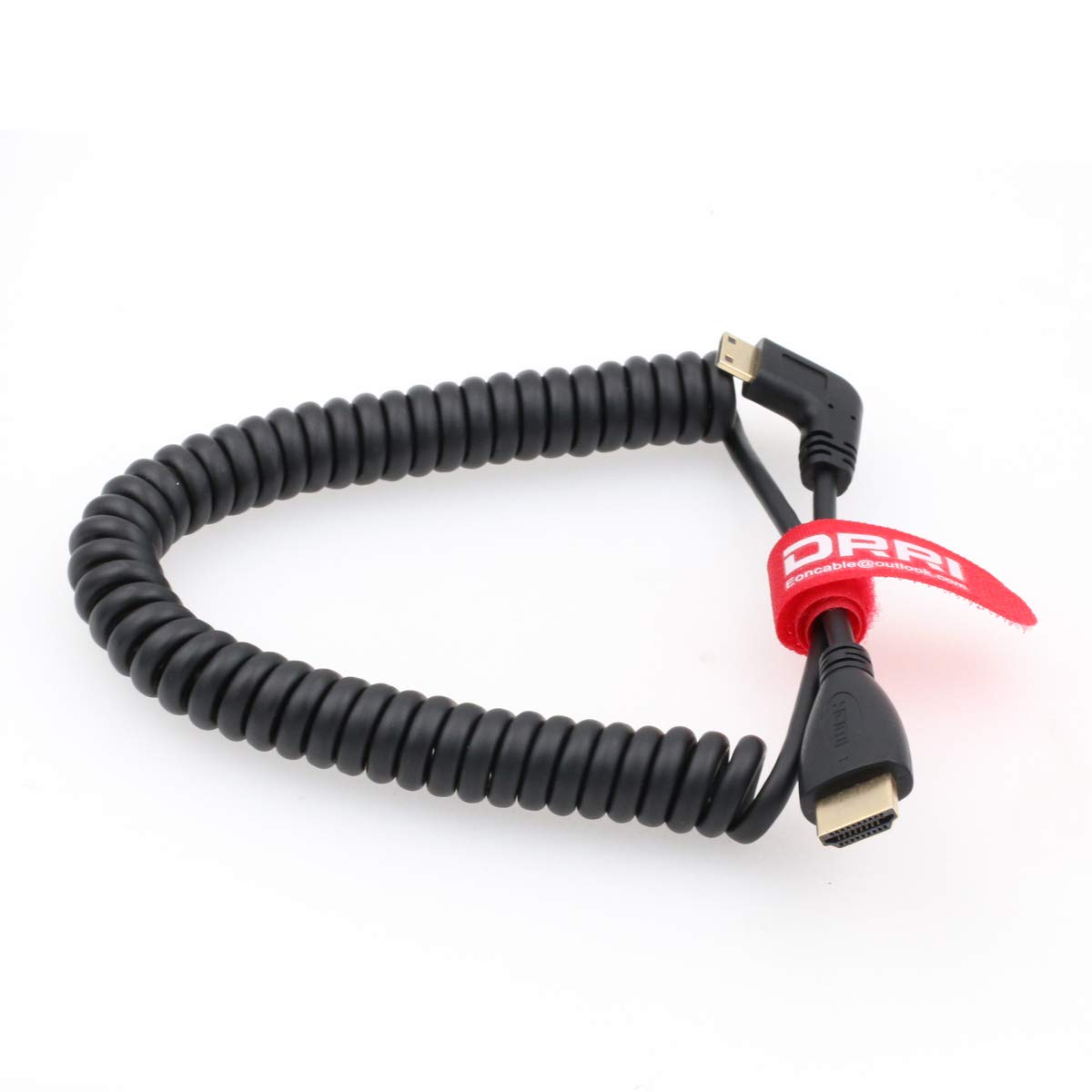 DRRI Left Angle Mini HDMI to HDMI Spring Cable 1080P for Sony CX7 / Sony SR7E / Atomos Shogun Monitor (Left Angle) — image 1