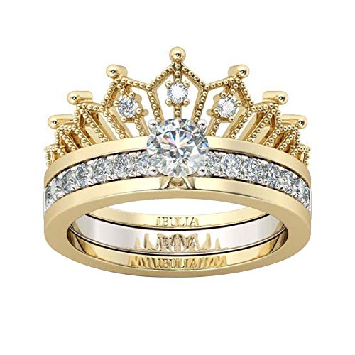 WYILIY Ring Round Diamond Wedding Band Accessory Rings Intertwined Crossover Statement Ring Fashion Gold Silver Plated Finger Rings Costume Size 5-11 (Size 5, Crown)