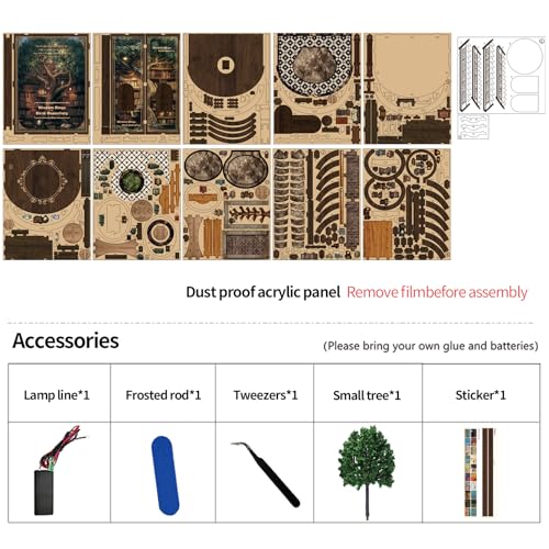 Kaayeewood Book Nook Kit, 3D Wooden Puzzles for Adults, DIY Miniature House Kit for Adults, Booknook with LED Light, Gifts for Family, Friends and Book Lovers, Bookshelf Decor(Wisdom Rings)
