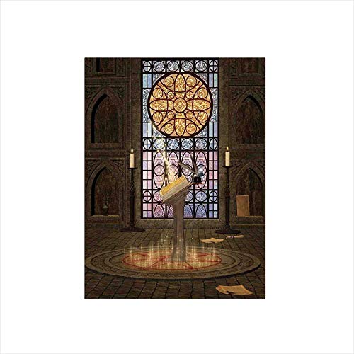 Decorative Privacy Window Film/Lectern on Pentagram Symbol Medieval Architecture Candlelight in Dark Spell Altar/No-Glue Self Static Cling for Home Bedroom Bathroom Kitchen Office Decor Olive Green Mu
