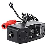 PONPY 3 In 1 HD Color CCD Video Parking Sensor Car Reverse Backup Rear View Camera with Built-in Radar Detector Sensors BiBi Alarm Indicator