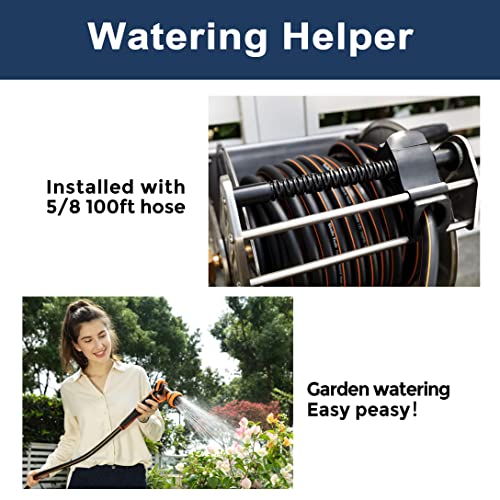 Giraffe Tools Stainless Steel Garden Hose Reel with 5/8" x 100 ft Heavy