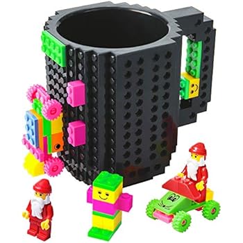 BOMENNE Build-on Brick Mug,Novelty Creative Compatible with LEGO DIY building Blocks Coffee Cup with bricks,is unique Christmas gift Idea (Black)