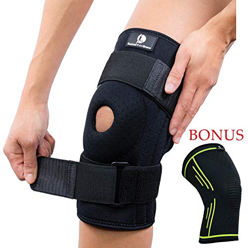 Support-n-Brace Large Knee Brace + Bonus Compression Knee Sleeve Pads for Men & Women - Wrap Either Knee Pain - Meniscus Tear- Arthritis - ACL/PCL Injuries, Sports Protector & stabilizer