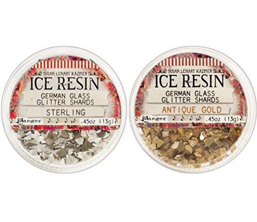 Ice Resin German Glass Glitter Shards - Sterling/Antique Gold 2pk