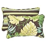 Pillow Perfect Decorative Green/Brown Tropical/Striped Reversible Toss Pillow, Rectangle, 18-1/2 Length, 2-Pack
