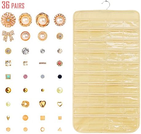 36 Pairs Dangle Stud Earrings, Ear Ring Piercing Nail Clip Eardrop, OULOVER Tragus Dangler Pin Stick Set + 1 Fashion 80 Pockets Non-Woven Dual Sides Foldable Hanging Jewelry Organizer (Travel Set)