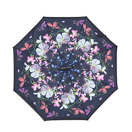 WASING Double Layer Inverted Umbrella Cars Reverse Umbrella, Windproof UV Protection Big Straight Umbrella for Car Rain Outdoor with C-Shaped Handle