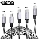 USB C Cable,XIAE 5Pack (3/3/6/6/10FT) Nylon Braided Fast Charging Cable Aluminum Housing Compatible with Samsung Galaxy S10 S9 Note 9 8 S8 Plus,LG V30 V20 G6,Google Pixel,Huawei P30/P20-Black&White
