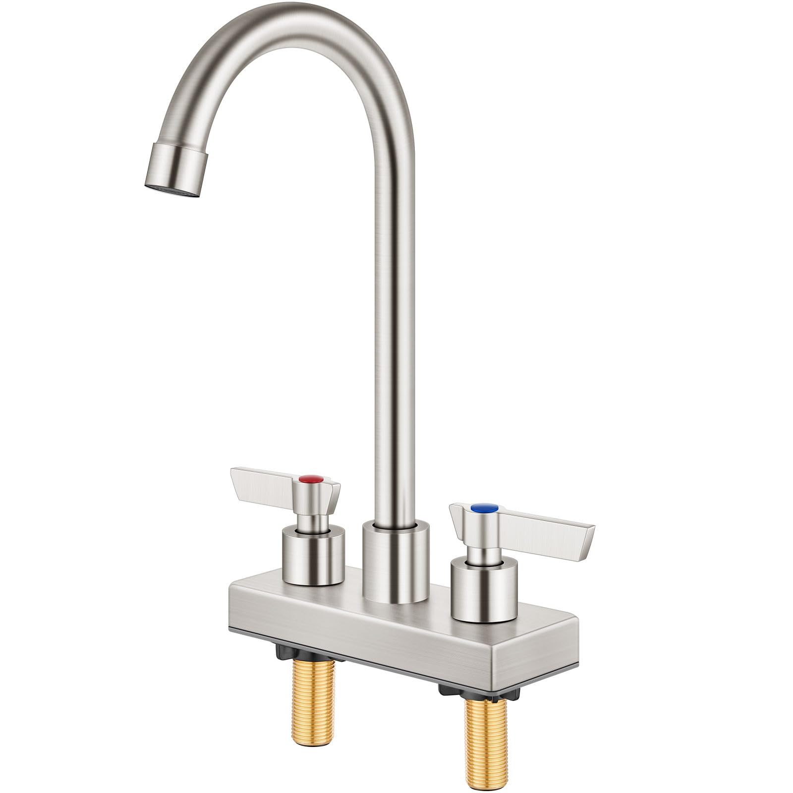 Photo 1 of GBBNE Bar Sink Faucet 4 Inch Center Deck Mount,2 Hole Prep Sink Faucet Dual Handles Commercial Utility Laundry Kitchen,Brushed Nickel