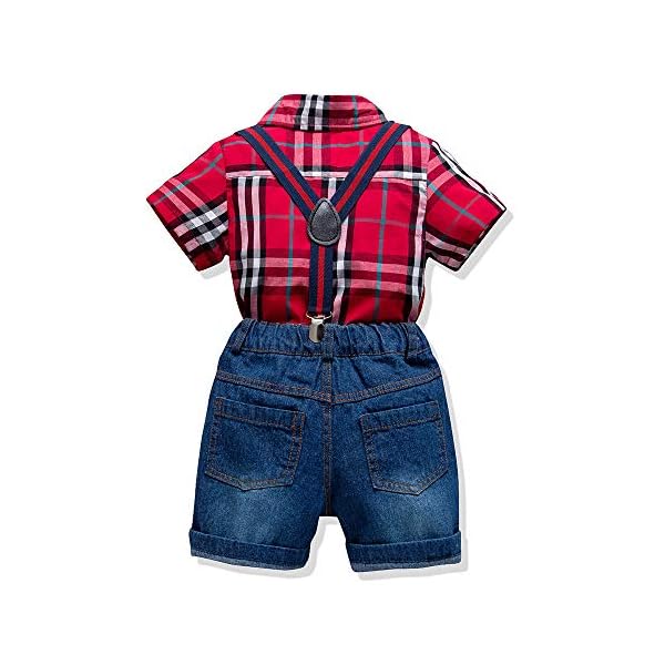 Toddler Boy Summer Clothes Boys Outfits Bow Ties Shirts and Suspenders Shorts Clothing Sets 4T Red - Image 3