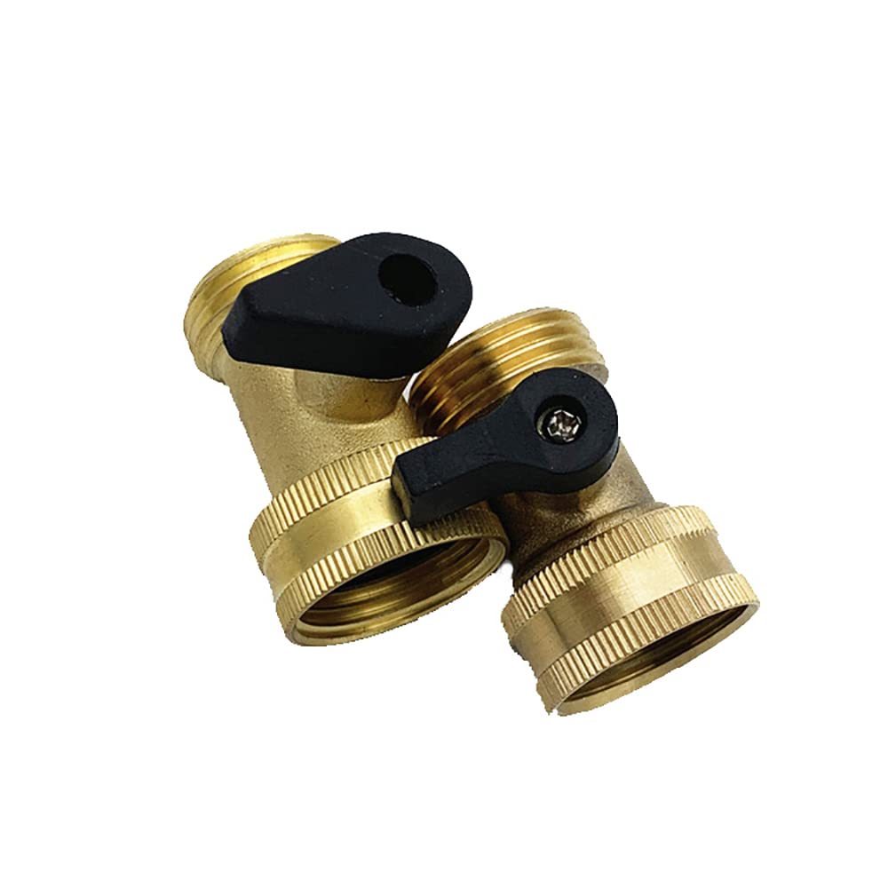 VOANZO 2 Pieces Heavy Duty Brass Garden Hose Connector with Shut Off Valve Brass Water Hose Parts 3/4 Inlet and Outlet Thread