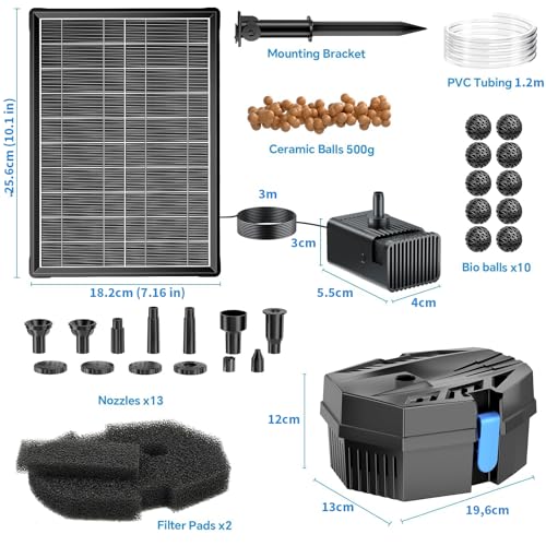 POPOSOAP Solar Water Fountain with Pond Filter Kit - 8W Solar Pump & 3000mAh Battery Backup, 8 Spray Modes & 1.5m Tubing for Outdoor Small Ponds, Bird Baths, Garden Water Features