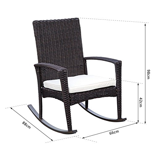 Outsunny Schaukelstuhl Schwingsessel Gartenstuhl mit Kissen, Polyrattan+Metall, Schwarz+Creme, 66 x 88 x 98 cm – Bild 7