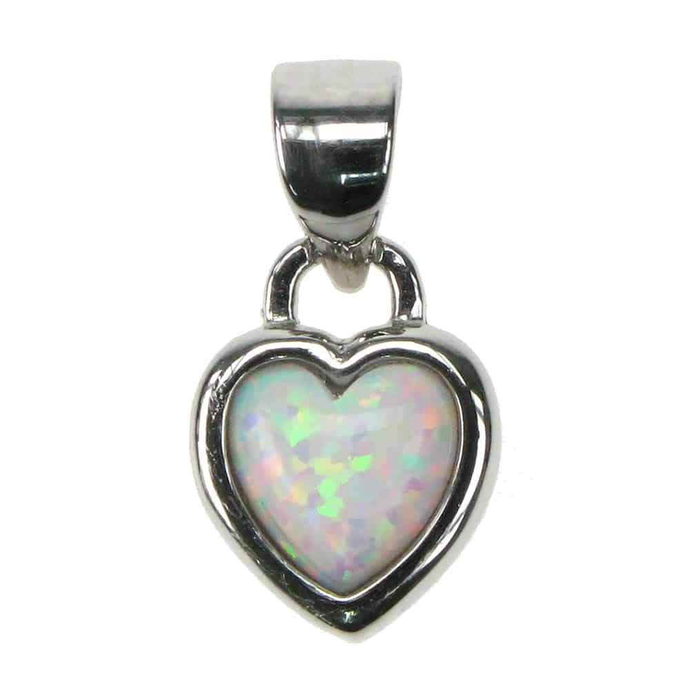 Snow Opal Inlay Solid Heart - 925 Sterling Silver - Pendant with 18" Chain - Gift Boxed