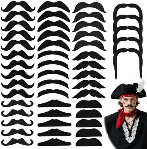 Tucnoeu 60 Bigotes Postizos Autoadhesivos Negros – Disfraces De Barba Falsa Para Adultos, Fiestas De Halloween, Navidad Y Cumpleaños