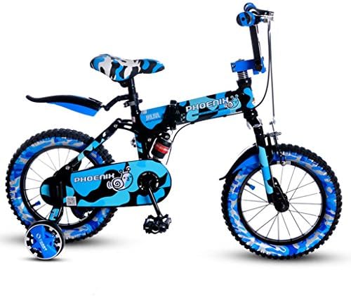 TLMYDD Children's Folding Bike 14 Inch Boy Bicycle 3-4 Year Old Girl Baby Stroller Kids Mountain Bike Blue