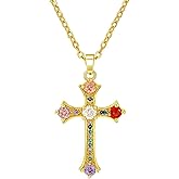 Cross Necklace for Women - 14K Gold Plated CZ Gemstone Cross Pendant - Dainty Religious Elegant Faith Jewelry Gift for Her