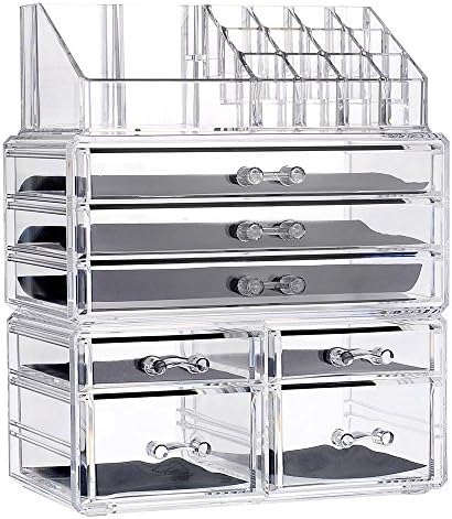 Younghoo 3 Tier Acrylic Jewelry and Cosmetic Storage Makeup Organizer Boxes Case with 7 Drawers, Create Your Own Specially Designed Makeup Counter –Stackable and Interchangeable- 9.5"x6.5"x11.8"