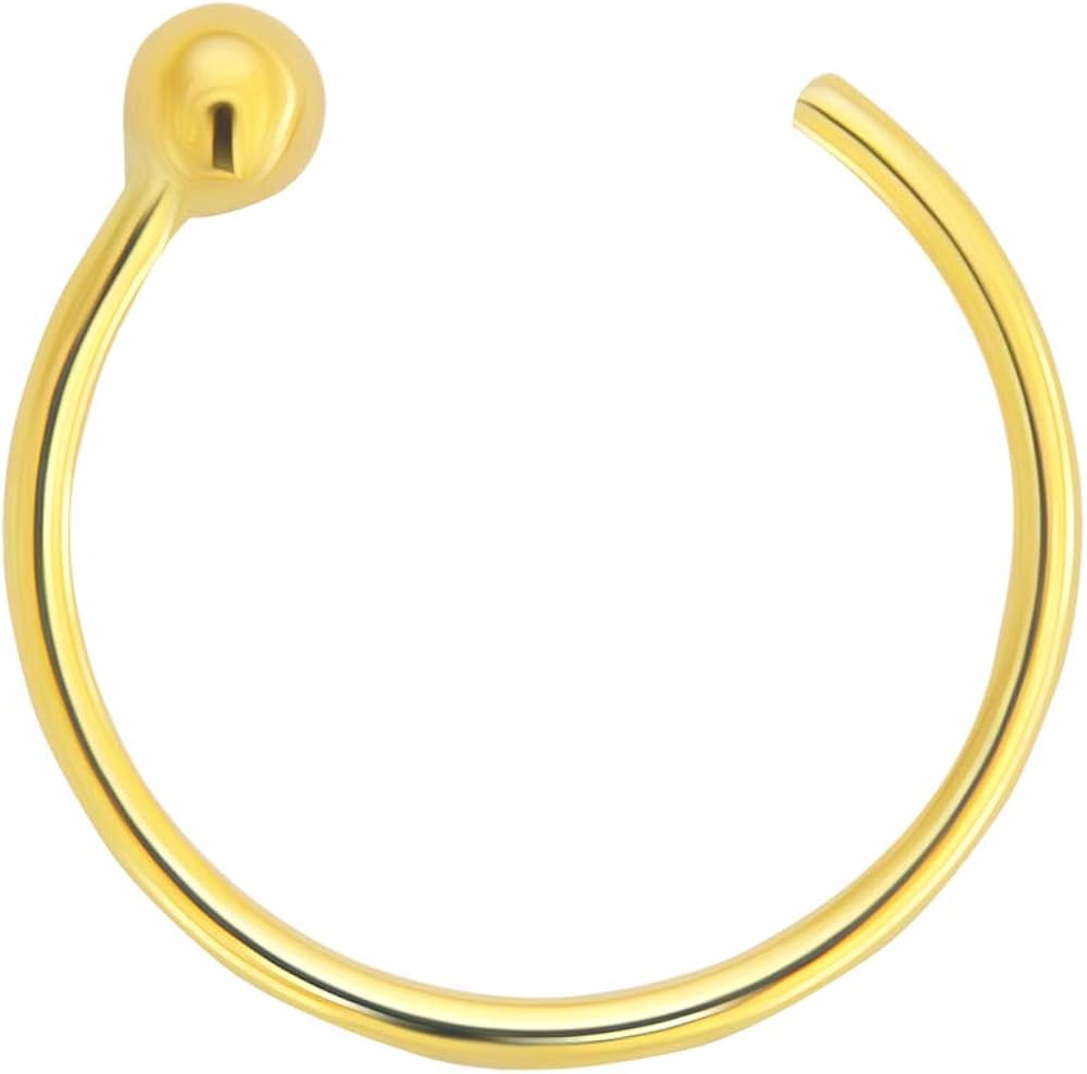AZARIO LONDON 14K Solid Yellow Gold 22 Gauge - 8MM Diameter Ball End Open Hoop Nose Piercing Ring Jewellery