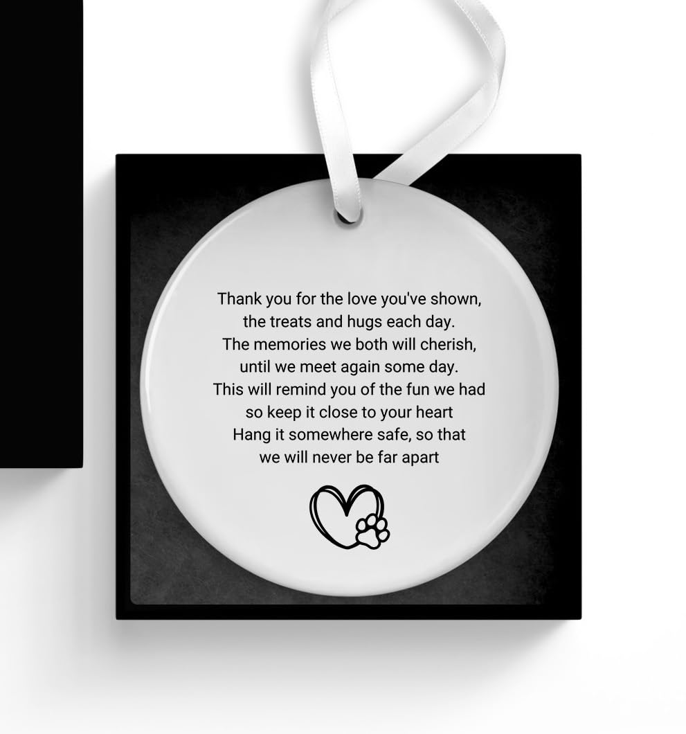 Pet Memorial Gift, Pet Loss Sympathy for Dog or Cats, Bereavement Keepsake, Remembrance Hanging Ceramic Ornament with ribbon and Gift Box