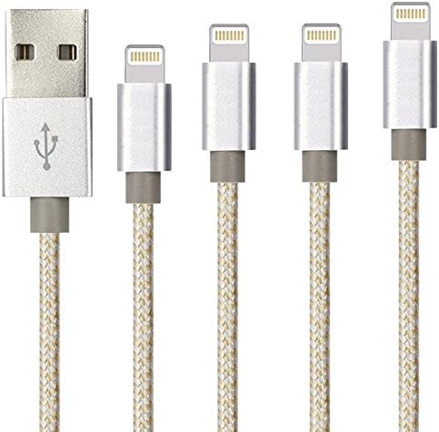 iPhone Charger, 4 Pack 3,6,6,10 Foot Extra Long Charging Cord - Nylon Braided 8 Pin To USB Lightning Charger For iPhone 7,5,5S,6,6S,6 Plus,iPad Air,Mini,iPod(Gold Silver)
