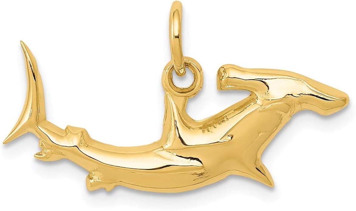 14k Yellow Gold Hammerhead Shark Pendant Charm Necklace Fish Sea Life