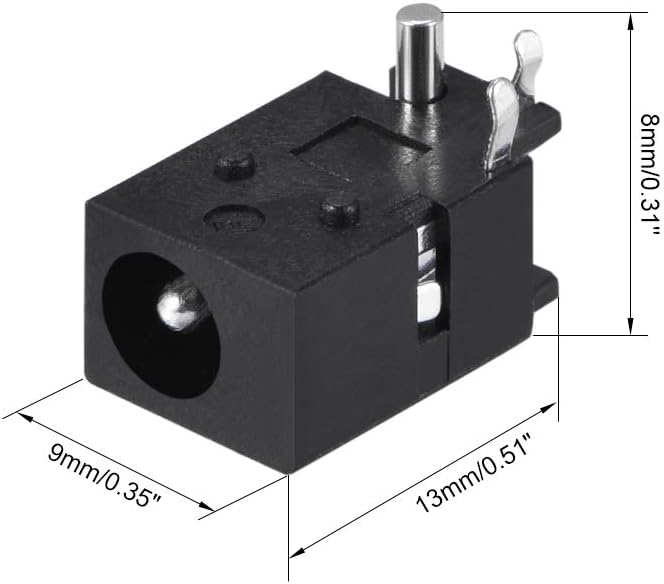 sourcing map PCB Mount 4.0mm x 1.7mm 3 Pin Audio Video DC Power Connector Socket DC023 Black 10Pcs, DC023(10Pcs) - Image 3