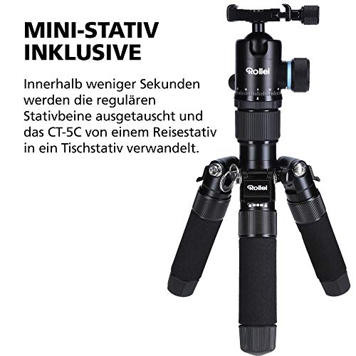 Rollei Carbon Stativ CT-5C I 3-in-1 Kamera-Stativ, Mini-Stativ und Monopod I 157 cm max. Höhe, 43 cm Packmaß, Makro-Funktion, Panorama-Kugelkopf – Bild 4