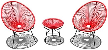 Harmonia Living HL-ACA-3CS-CA-BL 3 Piece Acapulco Chat Set, Candy Apple Red/Black