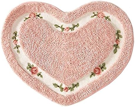 Newcreativetop Pink Floral Rose Heart Shape Accent Rug Floor Mat Decor