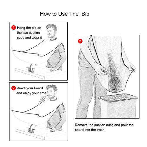 1DOT2 Professional Beard Shaving Apron Hair Clippings Catcher & Grooming Cape Apron bib+ Styling Template + Suction Cups Perfect Gift for Men (black/new)
