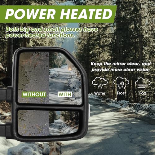 Siziom Towing Mirrors for F150 Ford Pickup 2021-2025, F250 (2023-2025) Tow Mirrors with Turn Signal & Running Light Heated Power Glass Pair Set (Unpainted)