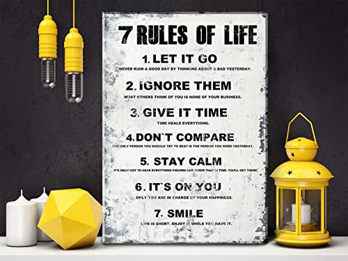 Motivational Canvas Wall Art inspirational 7 Rules of Life positive quotes wall decor office posters for boy room bathroom classrooms framed prints Ready to Hang Home 11x15 Inches