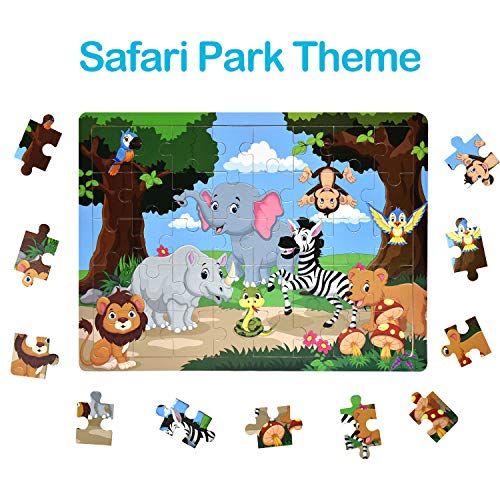 Wooden Puzzles for Toddlers Kids Ages 2-8, [40 Pieces] Preschool Jigsaw Puzzles Brain Development Educational Toys for Children, Set of 4 Theme - Dinosaur, Safari, Vehicles and Insect - Thumbnail 3