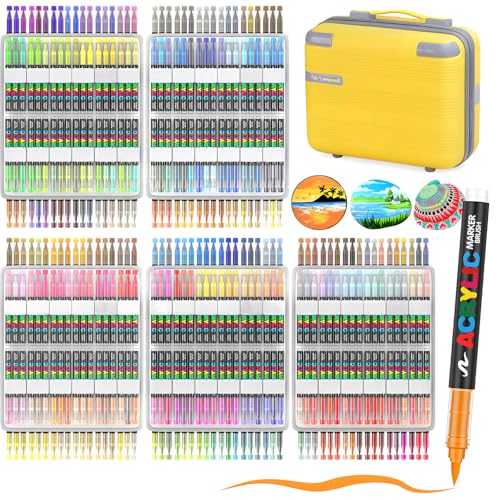 Efimeso 360 Farben Acrylstifte für Steine Wasserfest,Pinselmalstifte auf Wasserbasis Acrylic Paint Marker Acrylmalstifte für Holz, Leinwand, Holz, Ste
