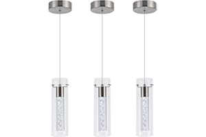 BESTWEST Pendant Ceiling Light Fixture, LED Kitchen Lighting Crystal Pendant Lights Kitchen Island, Kitchen Hanging Light Fixture Modern Island Light with Bubble Glass Three Pack
