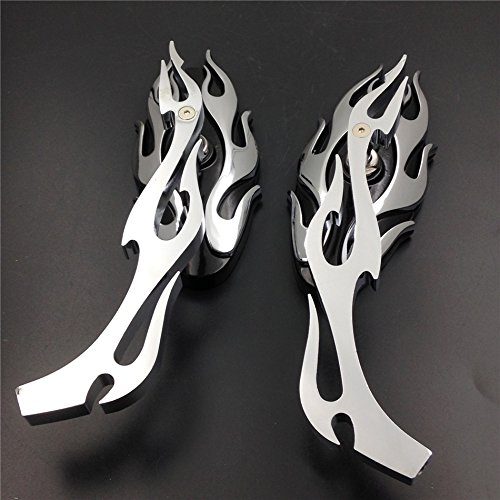 Motorbike Flame style rearview mirror for any cruiser chopper custom Chromed - Thumbnail 2