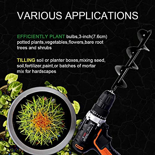 ERYTLLY Bulb Planter Garden Planter Drill Planter Tool Bulb Auger Drill 7.6cm x 44.5cm Bit Rust Proof Rapid Planter, Bulb Plant Auger, Umbrella Post Hole Digger for 5/8" Hex Drive Drill (3"x 17.5")