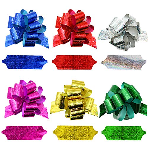 24PCS Gift Pull Bows- 4" Wide,6 Colors Gift Wrapping Christmas Wedding Valentine's Day Present Decoration Pull Bows