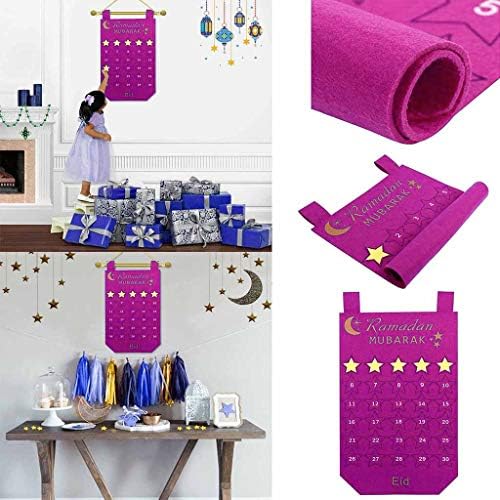 Show TINE ON New Ramadan Eid Countdown Timetable Calendars Mubarak Kareem Hanging Numbered Countdown Calendar Mubarak Muslim Islamic Party Wall Decoration for Home 28 x 50cm(11 x 20inch) (Hot Pink)