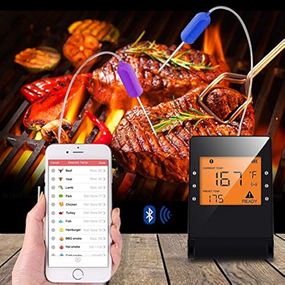 Wireless Meat Thermometer Probe Bluetooth BBQ Remote Digital Cooking 6