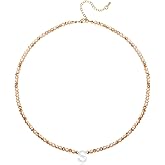 JEMUALE Initial Necklaces for Women Beaded Letter Choker Necklace Trendy 14K Gold Plated Shell Pendant Necklace Simple Jewelry