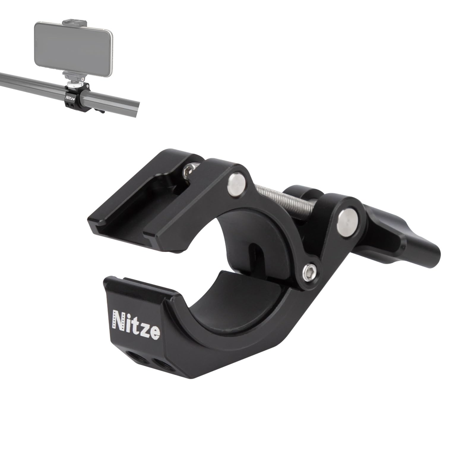Nitze Super Clamp with Cold Shoe and 3/8" to 1/4" Thread Adapter,Payload up to 8kg for Cameras, Lights, Hooks, Shelves, Tripods, Cross Bars - N18B