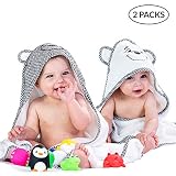 2 Pack Hooded Baby Towels for Boys & Girls - Soft Cotton Infant Towel with Hood Set - Unisex Toddler & Newborn Bath Towels for Boy Or Girl - Baby Shower Gift